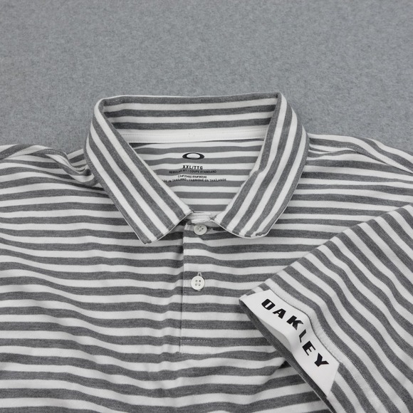 Oakley Men's XXL Gray Striped‎ Polo Shirt Short Sleeve Golf Casual Rugby Active - Picture 1 of 5